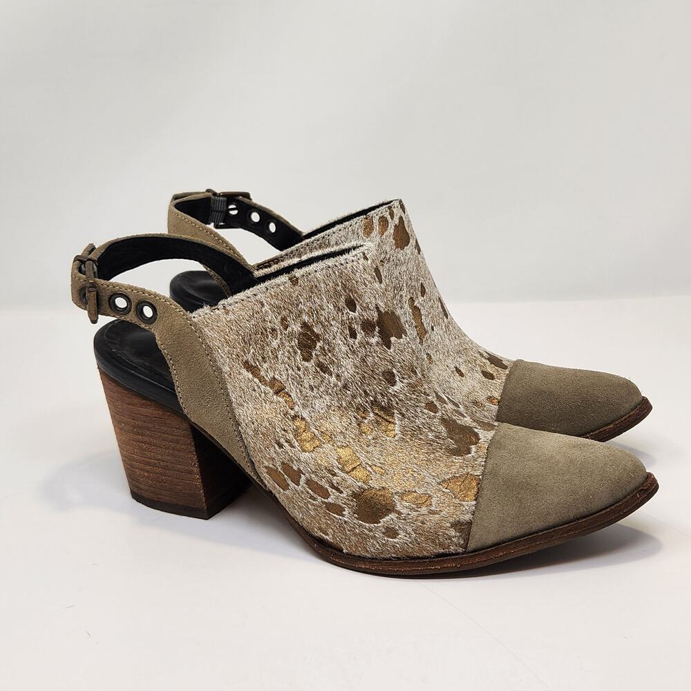 Chocolat Blu Anita Calf Hair Tan Gold Heeled Mule Women Size 36 US 6 Slingback